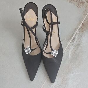 Christian Louboutin Black Strappy Heels with Silver Accents